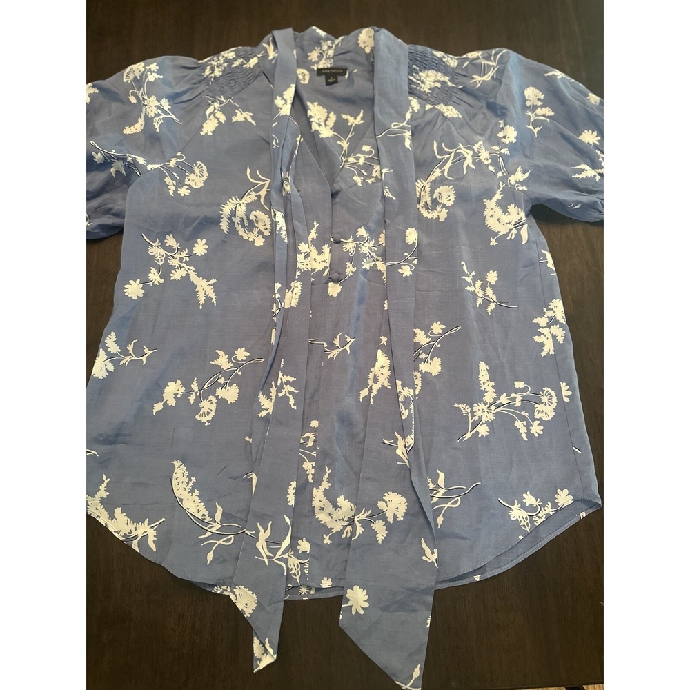 Ann Taylor Floral Tie Neck Puff Sleeve Blouse Top Size S sample Blouse Tag - Picture 2 of 12